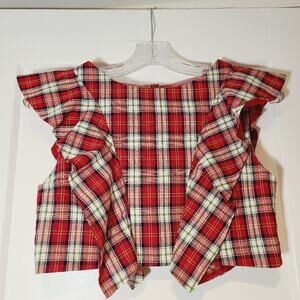 Viva Aviva Magnolia Ruffle Plaid Crop Top Silk Organza Trim XS